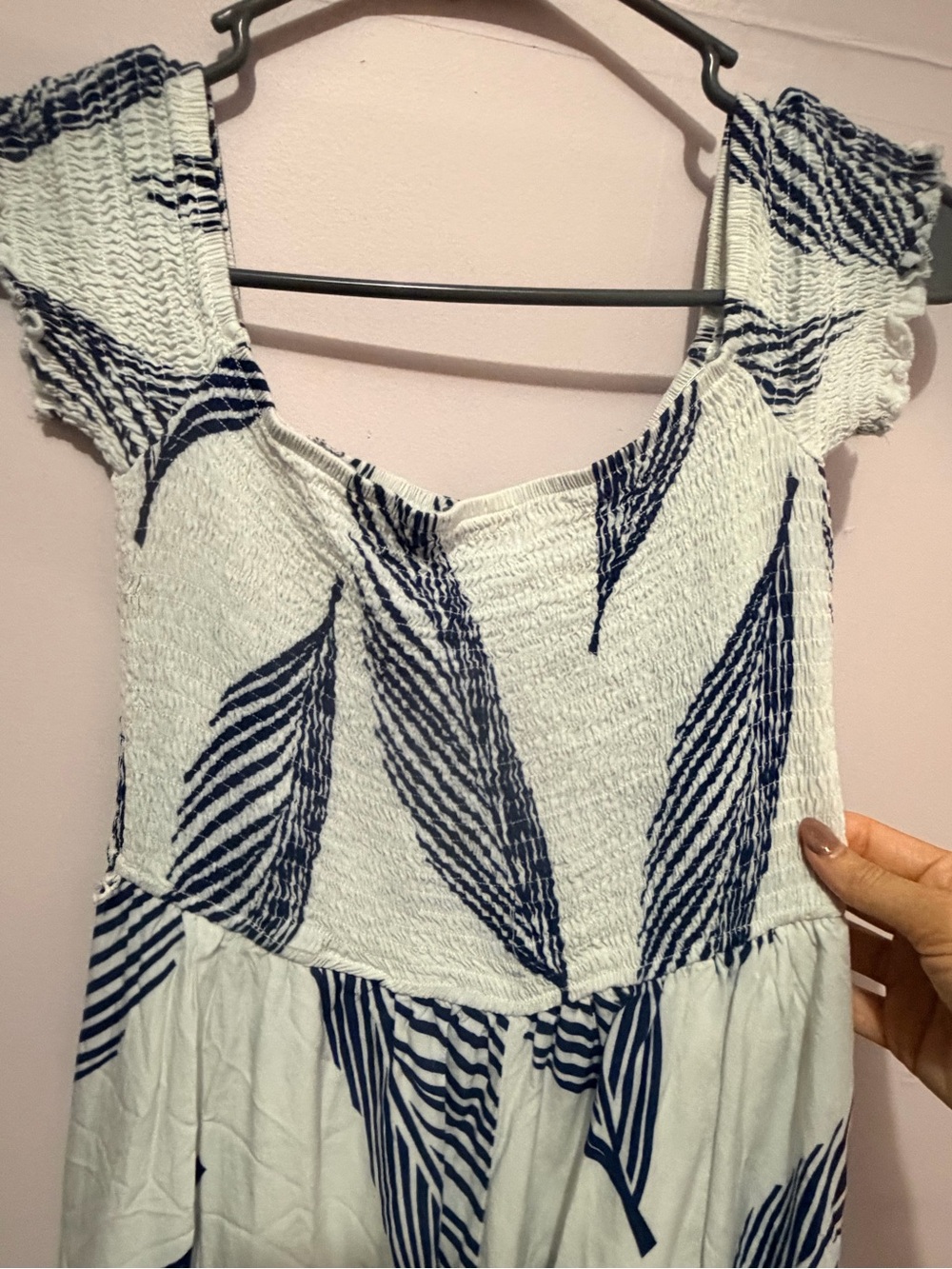 fab'rik Off-Shoulder White Maxi Dress with Navy Leaf Print - Picture 4 of 6